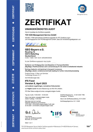 IFS Food 8 Zertifikat gültig bis 03.11.2026 IFS Food 8 Zertifikat gültig bis 03.11.2026