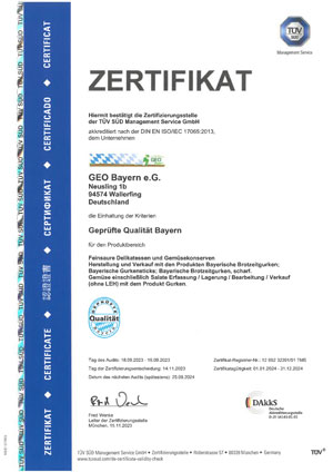 Zertifikat Geprüfte Qualität Bayern gültig bis 31.12.2024 DE